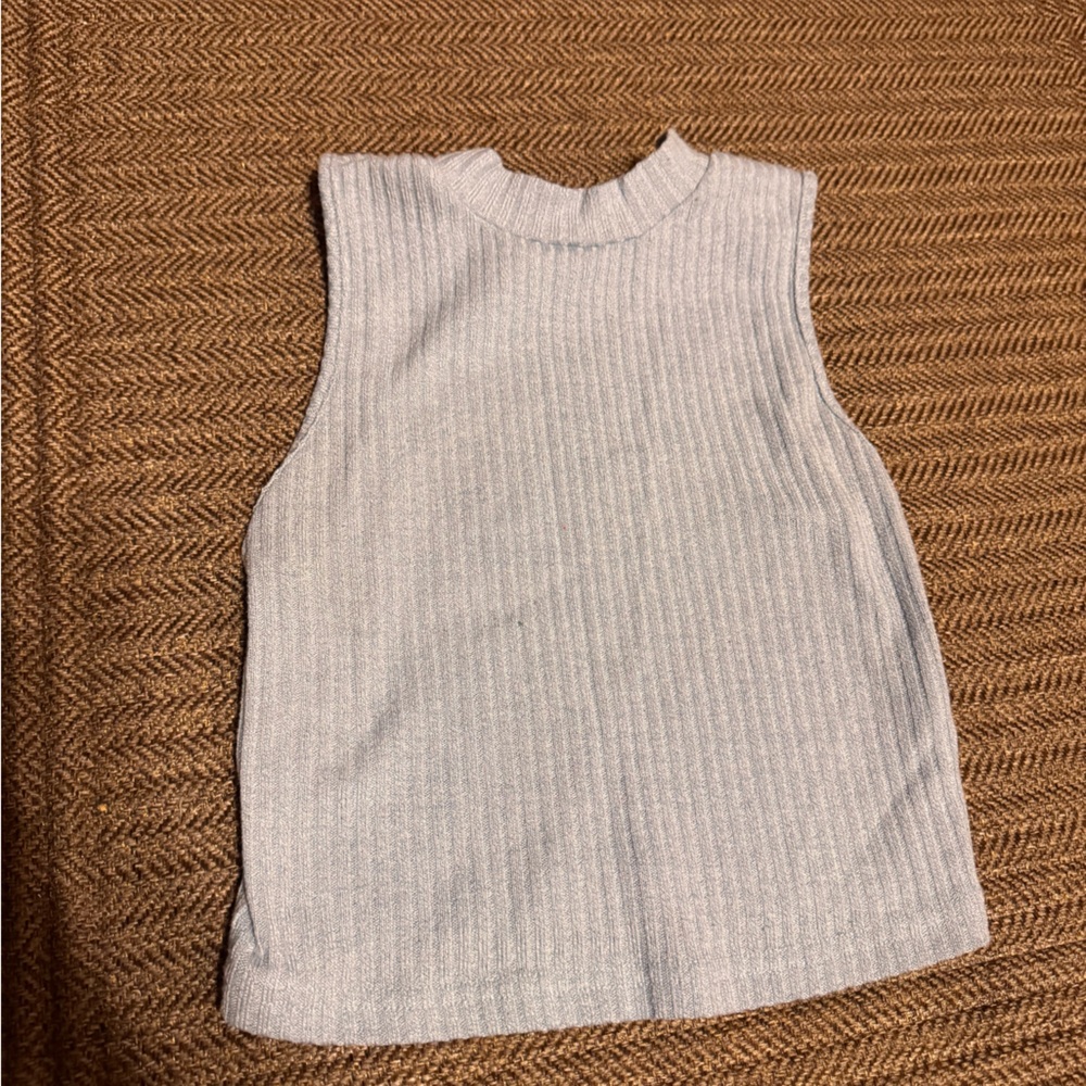 Chic Nation Ribbed Sleeveless Crop Top - blue